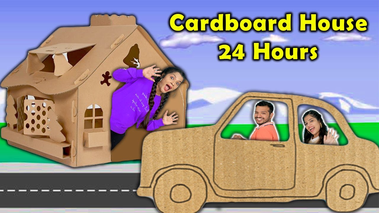 Living In Cardboard House For 24 Hours Challenge | Hungry Birds - YouTube