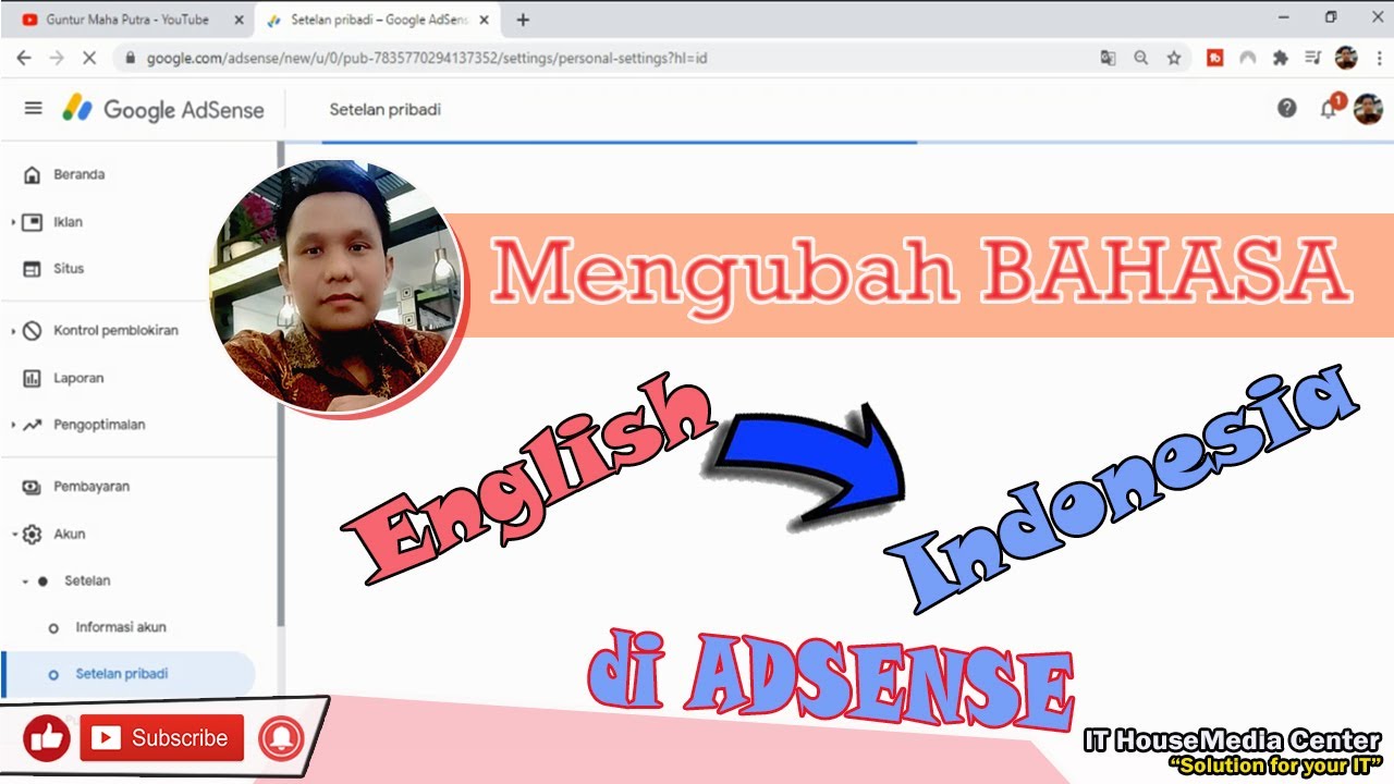 CARA MENGUBAH BAHASA DI GOOGLE ADSENSE