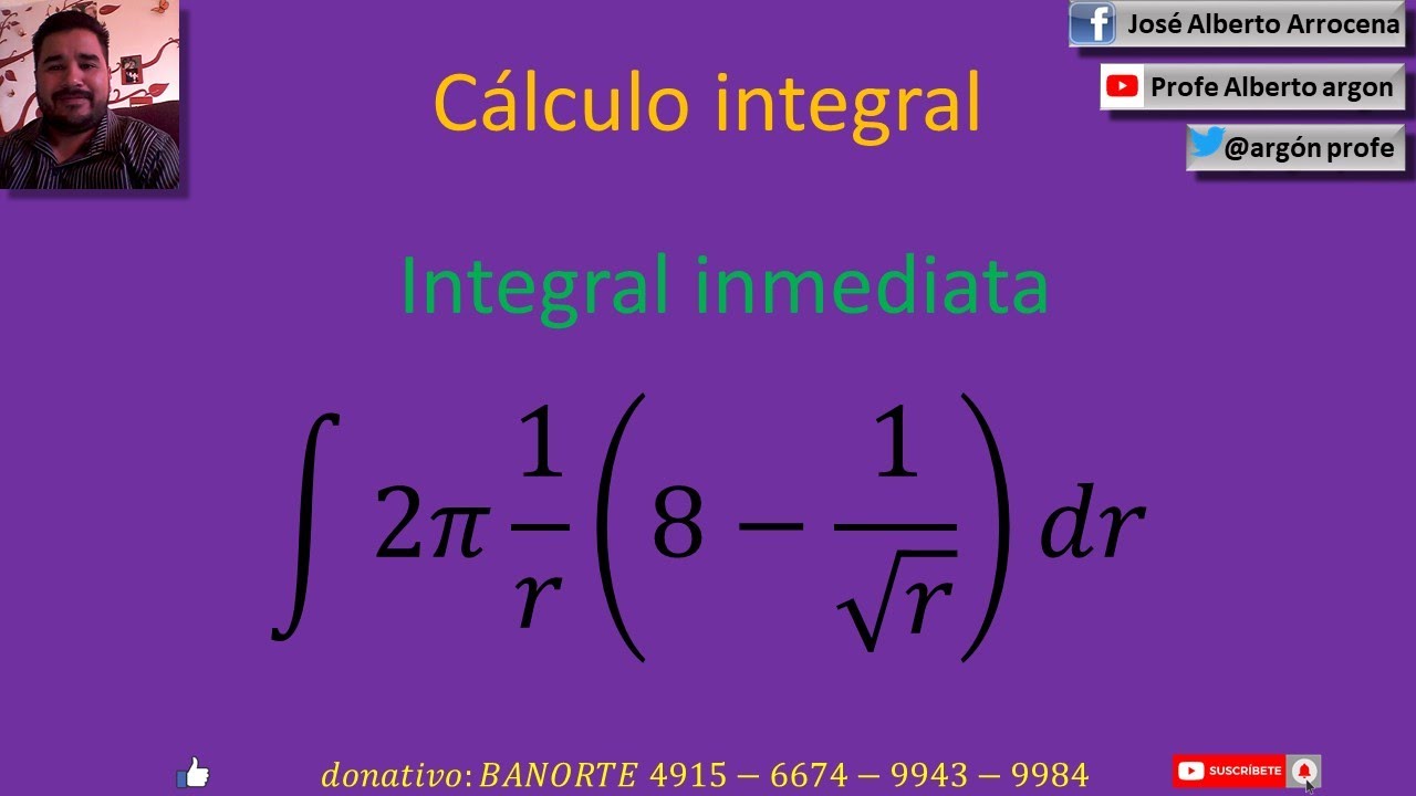 Integral Rdr resuelve la siguiente integral ∫1〖2𝜋 1 𝑟 8−1 √𝑟𝑑𝑟〗 - YouTube
