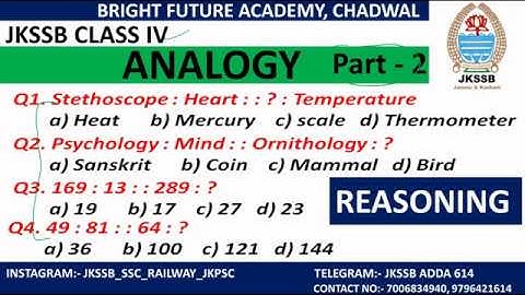 #Reasoning || Analogy - 2  || JKSSB 4th Class , JKBANK, JKBOSE, SSC , CGL,CHSL, CPO, ARMY, BSF, CISF