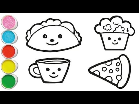 How To Draw Fast Foods 🍔🍕🌭🥤 Drawing And Coloring Cute Fast Foods 🌈 ...