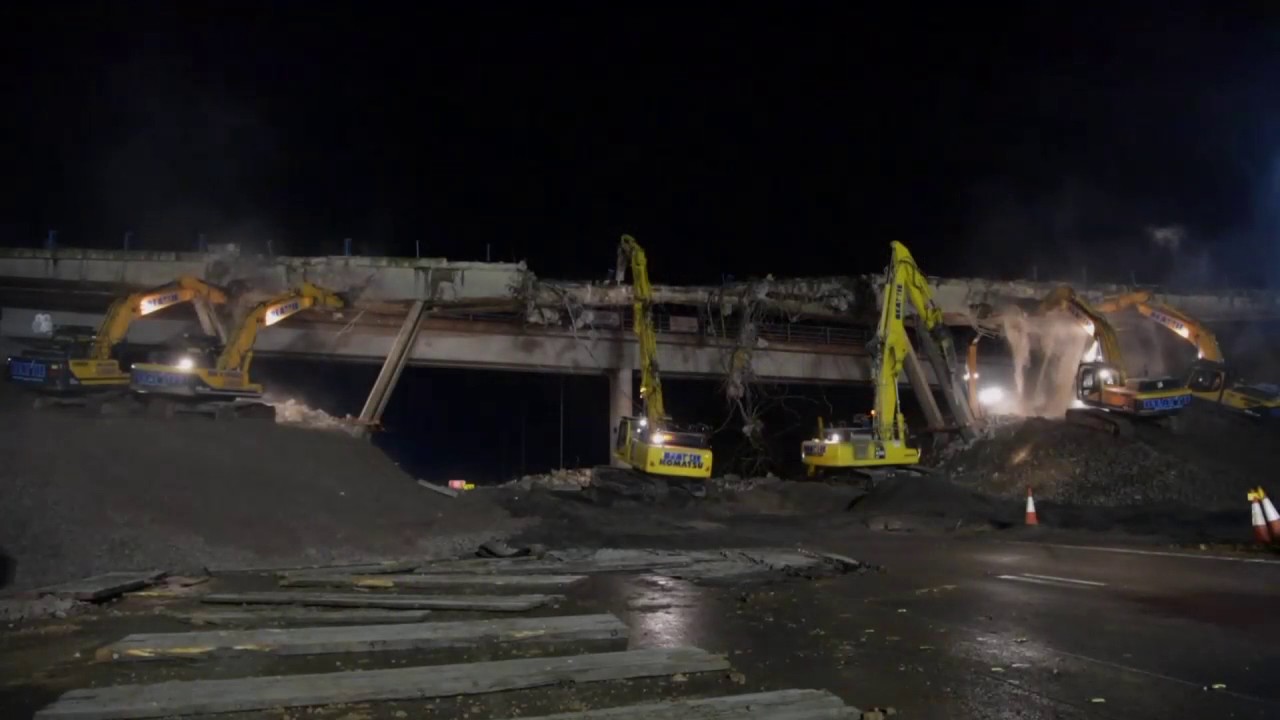 The moment the Bothwell Park Road Bridge was demolished over the M74