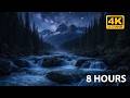 Night Mountain River Under the Stars 🌌 4K • 8 Hours Relaxing Water Sounds