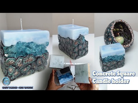 How To Make Concrete Square Candle holder  | Decorate  with Clay And Crushed Glass