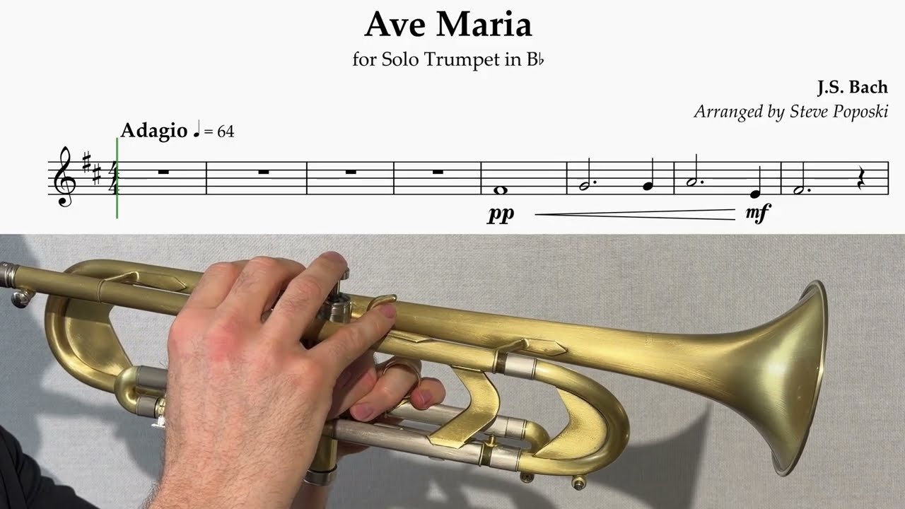 Ave Maria (Gounod) - Christmas Bb Trumpet play along w/sheet music & Piano Bach Prelude #1 BWV 846
