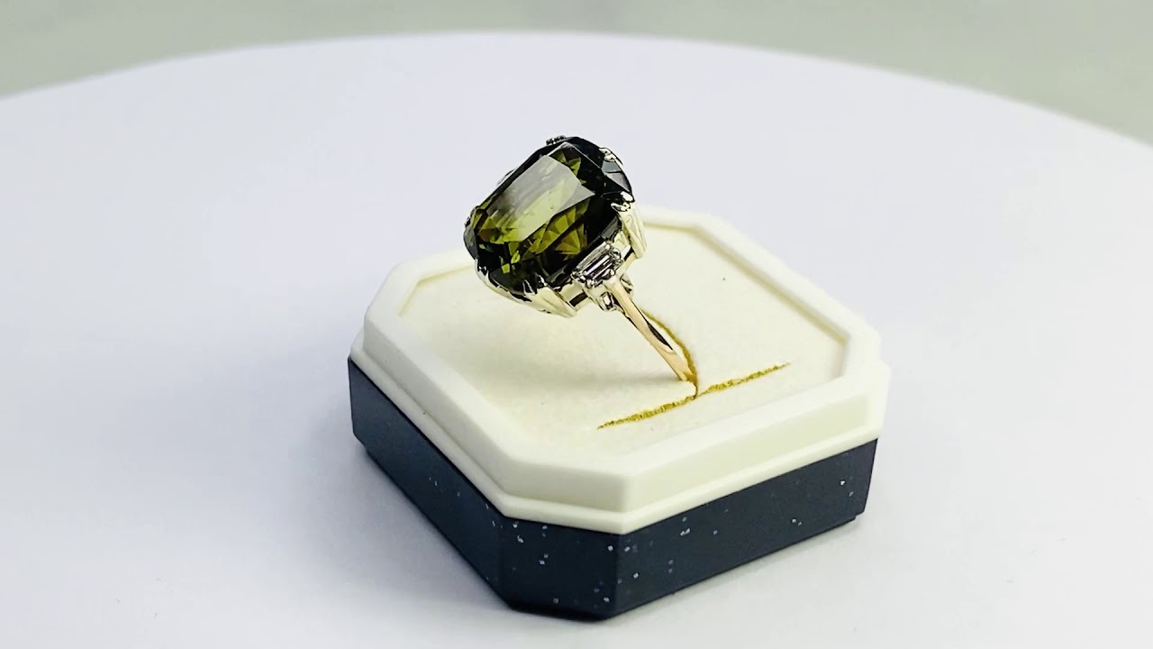 Olive Green Tourmaline Diamond 14ct Gold Ring