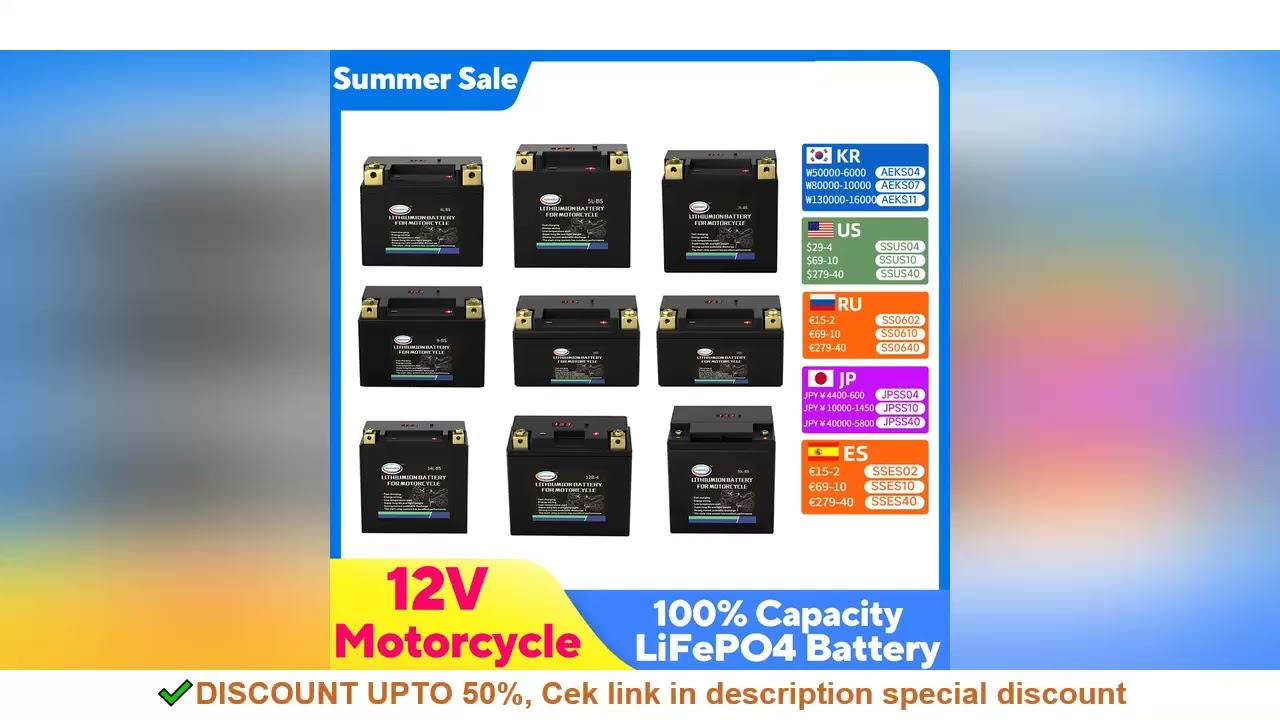 12V Lithium Motorcycle Battery LiFePO4 Built in BMS Maintenance Free for ATV UTV Jet Ski Snowmobile