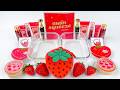 STRAWBERRY SLIME - Mixing Makeup and Glitter into Glossy Slime 🍓 딸기 슬라임 믹싱 메이크업