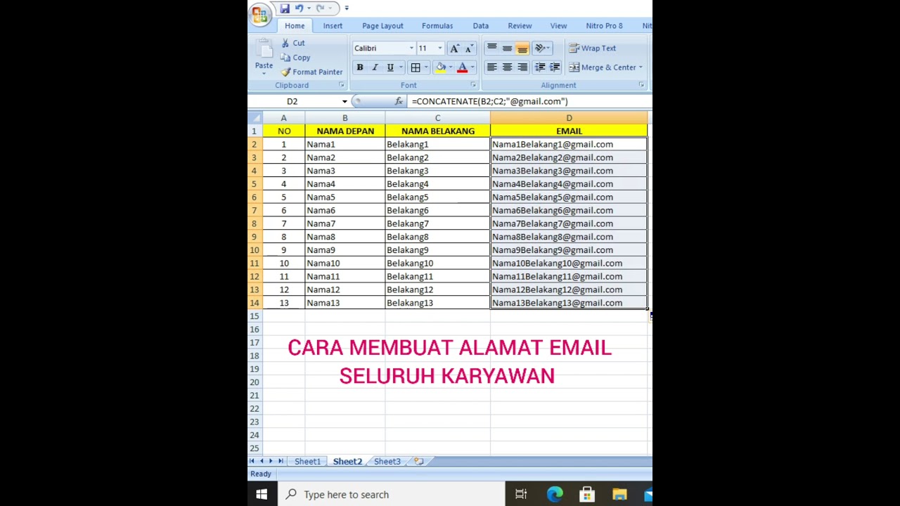 CARA MEMBUAT ALAMAT EMAIL DI EXCEL | Tutorial Micrisoft Excel 