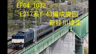 EF64 1032 E217系Y-43編成 廃車回送 新桂川橋梁
