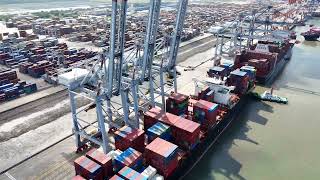 Aerial View of a Bustling Container Port in China – Dynamic Logistics in Action