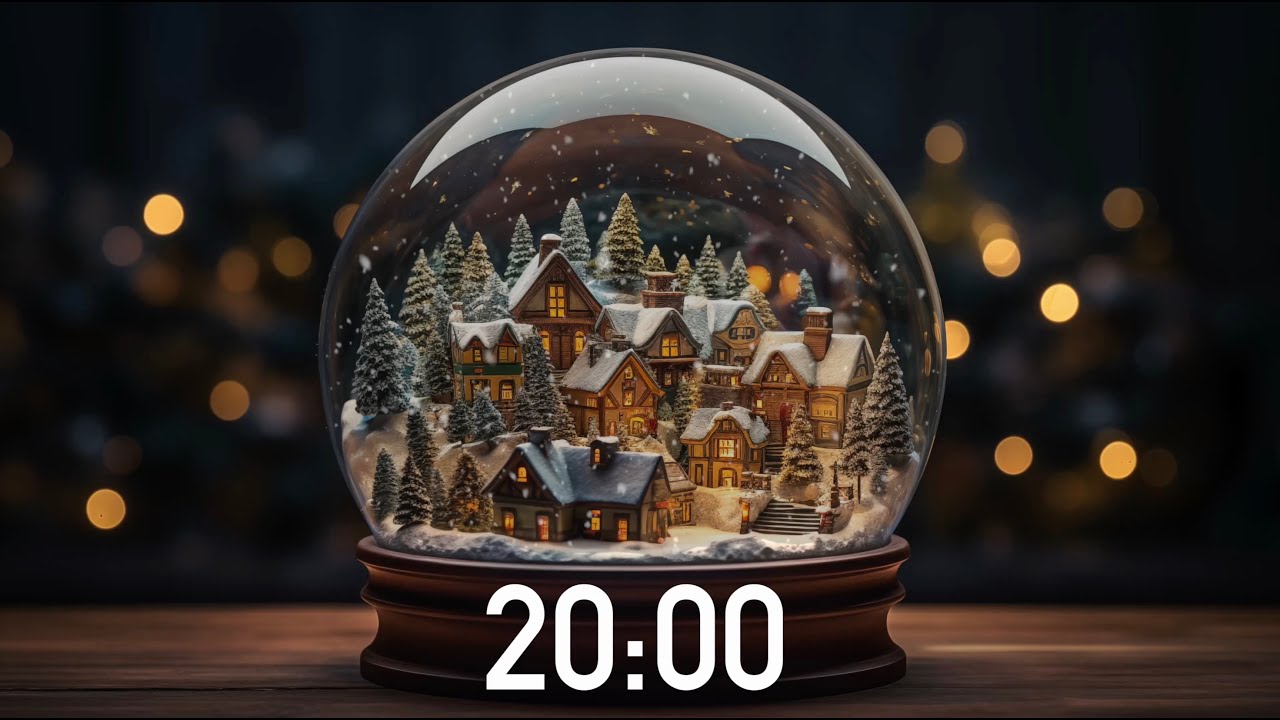 20 Minute Christmas Timer Snow Globe 🔕 No Music (4K) ✨ - with Alarm Sound