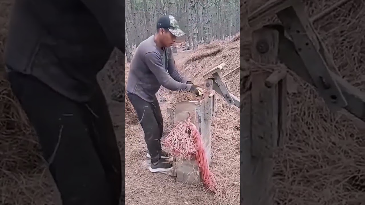 old manual style of making paddy straw bale roll