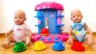 Learn colors with tea set and Baby dolls