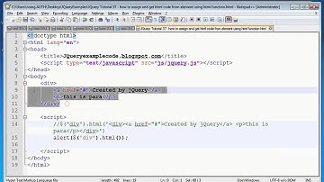JQuery Tutorial 37  - how to assign and get html code from element using html function