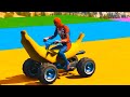 BANANA ATV on TRUCK | Motocicletas e Caminhões Homem aranha e Obstáculos de Parkour GTA V Mods