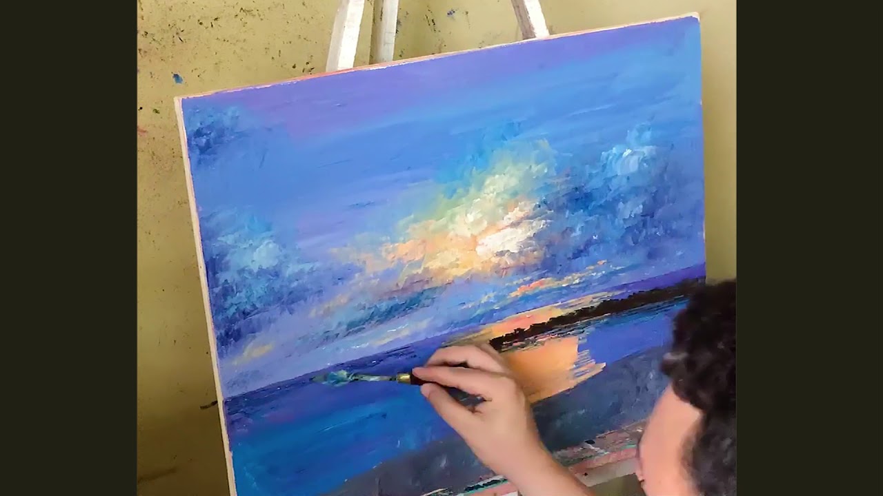Cómo pintar un paisaje en óleo sobre lienzo con espátula (III) - YouTube