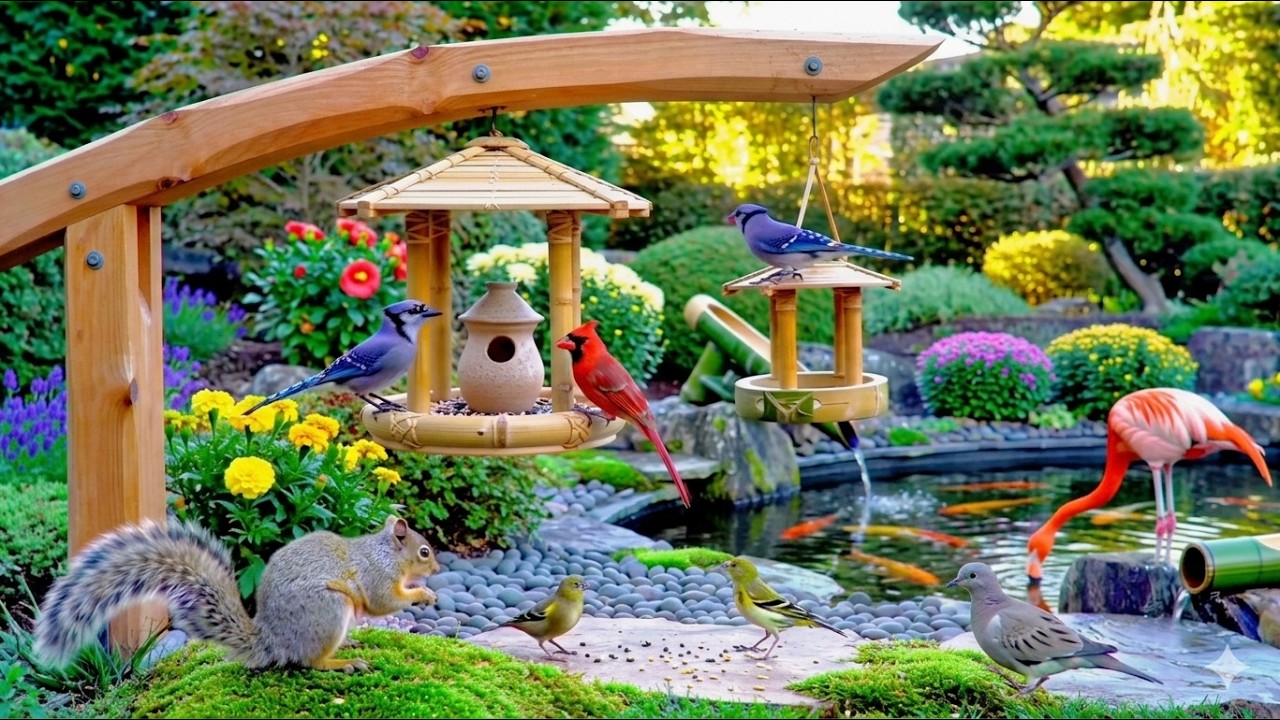 🔴 4K Cozy Garden Bird Feeder – Cardinals, Blue Jays,Goldfinch & Nature Sounds | Relaxing • Cat TV