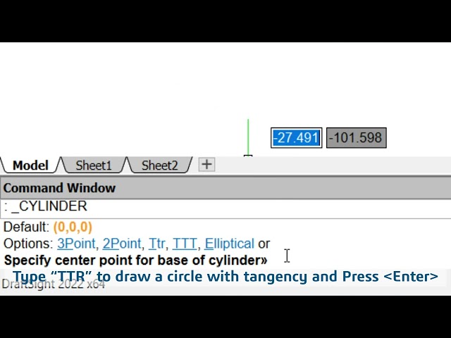 Drawing a Cylinder by Tangency and Radius - DraftSight Fundamentals - Lesson 7.6
