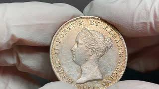 Portugal Queen Maria Ii 500 Reis 1851 Silver Choice Toned Unc