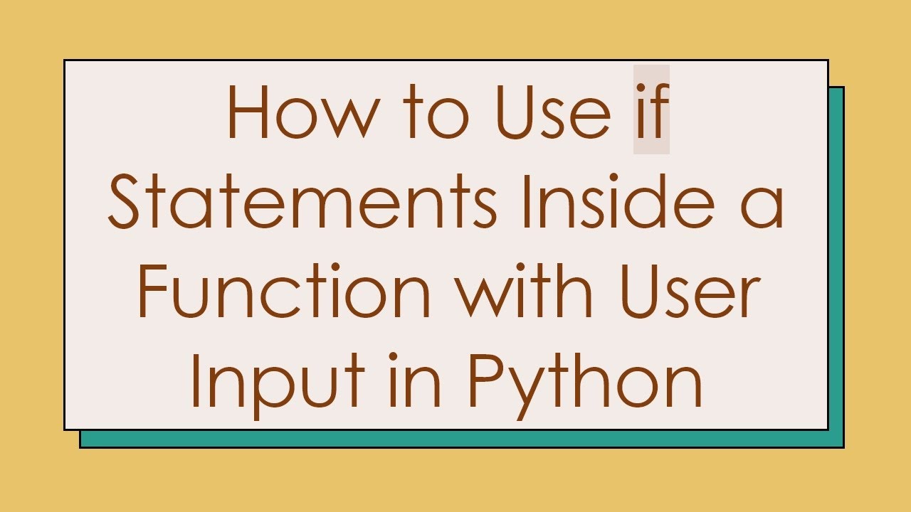 How to Use if Statements Inside a Function with User Input in Python ...
