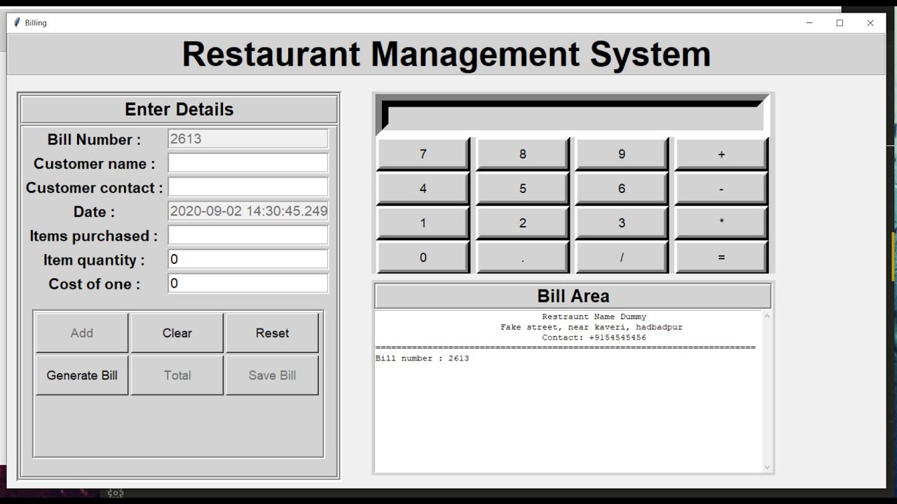 new restaurant-management-system-python - tkinter... Making Bill Area Functional FINAL - Restaurant Management System ...