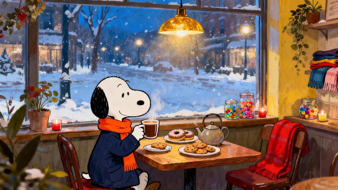 ☕ Snoopy’s Warm Jazz Cafe 🍩 Mellow Lofi Beats, Coffee Aroma & Happy Vibes | Work & Chill