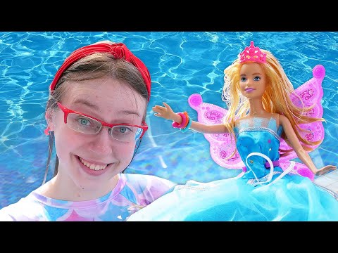 Barbie-nukke uima-altaalla. Barbie Mermaid & Barbie Fairy! Lasten nuket ja lelut.