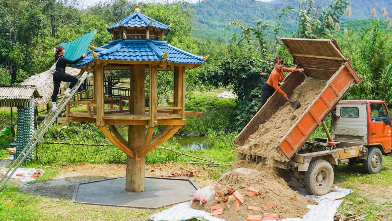 Solo Off Grid Log Cabin Build: Installing Iron Roof & Pouring Concrete Floor