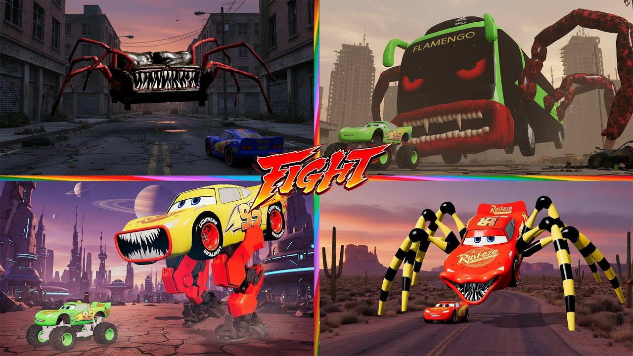 Zombie Pit! Spider Car🏎️Zoombie Mcqueen 🆚 School Bus Monster  🆚Robot Mcqueen Mcqueen Eater / Tiles
