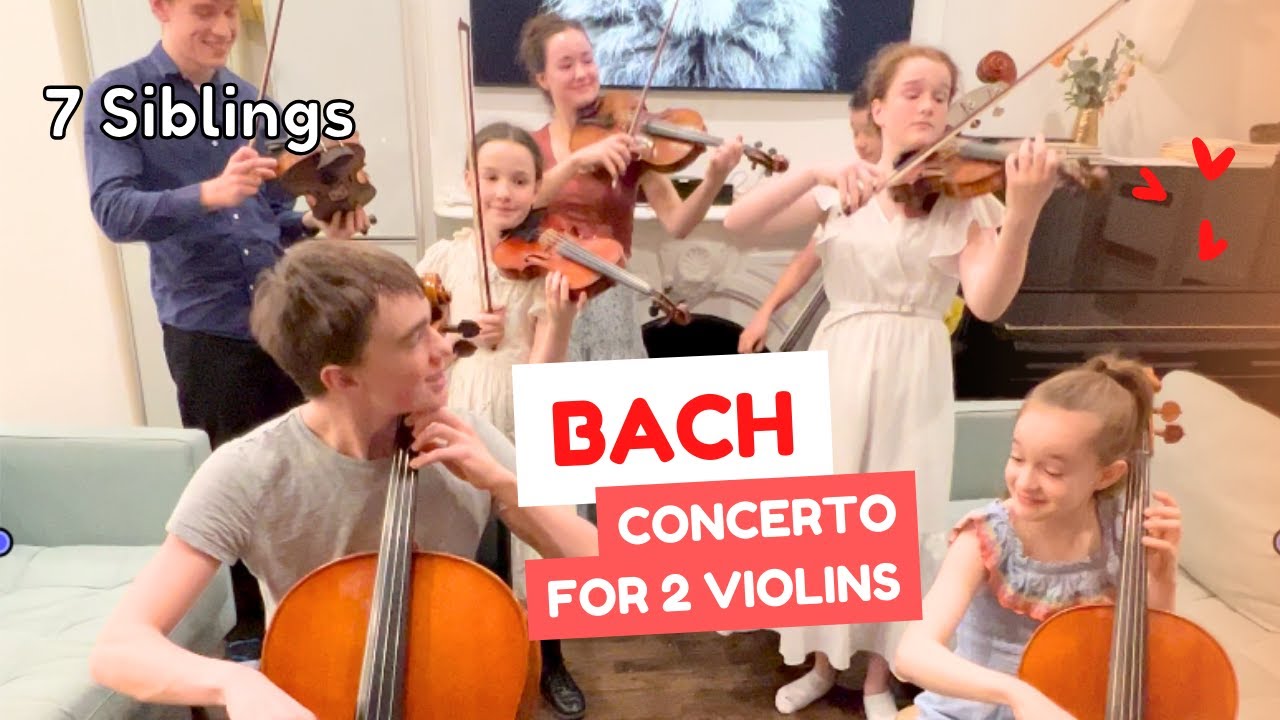 1419❣️ ギャマン　　三つのバイオリン Concerto for 2 Violins 1st Mvt. 🎶 7 Siblings Play Bach ❤️ - YouTube