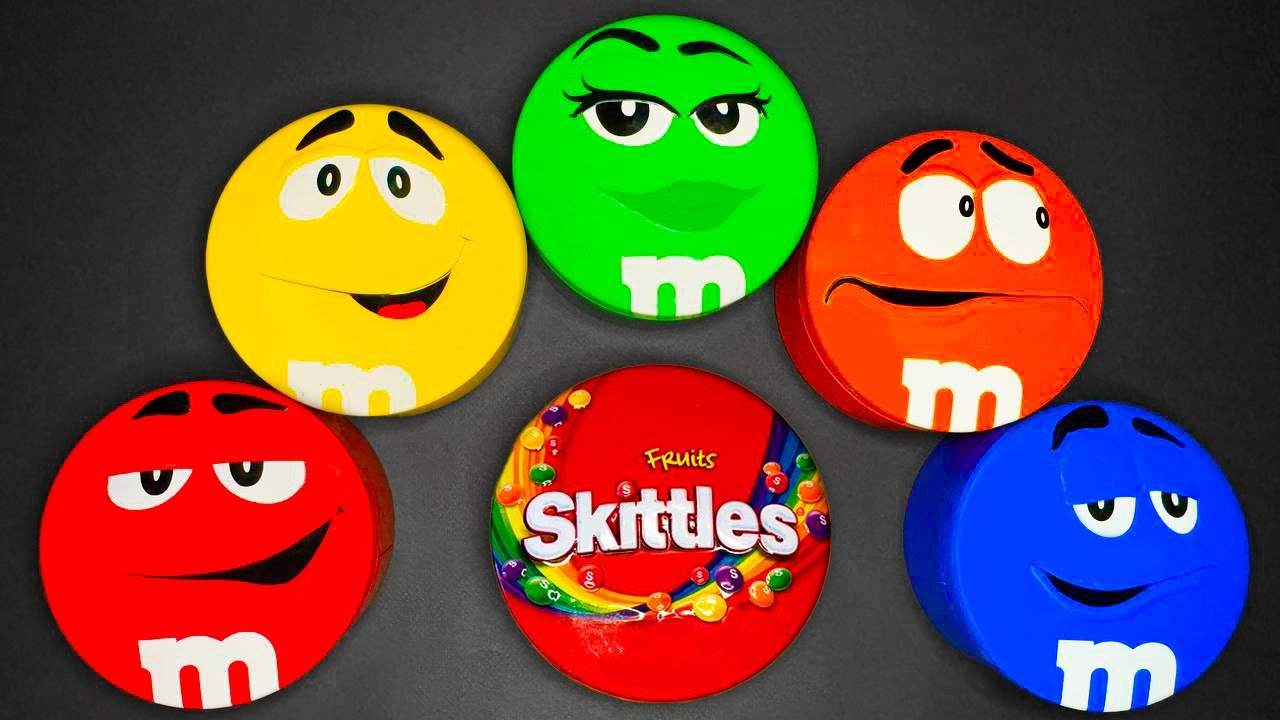 5 Minutes Satisfying with Unboxing 6 Colorful Tins with SPICY Skittles & Chocolate M&M'S Candy ASMR