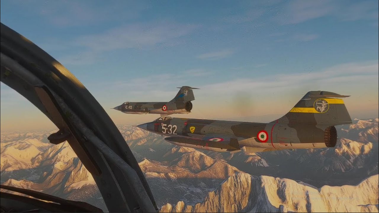 Three F-104G flight from Istrana AB and back overflying the Alps in FS2024.