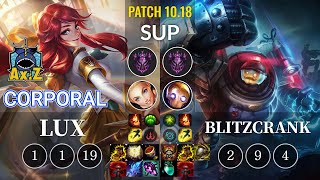 AXIZ Corporal Lux vs Blitzcrank Sup - KR Patch 10.18