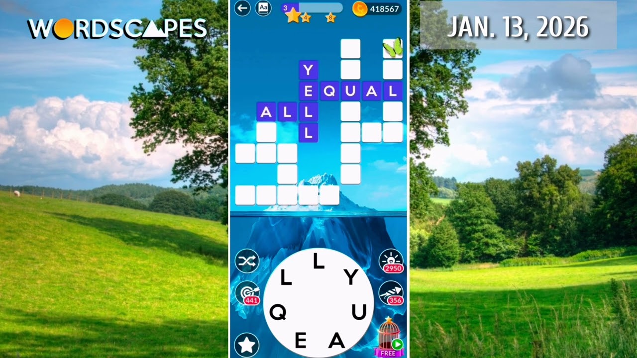Wordscapes Daily Puzzle January 13, 2026 gameplay | Answers | Solution