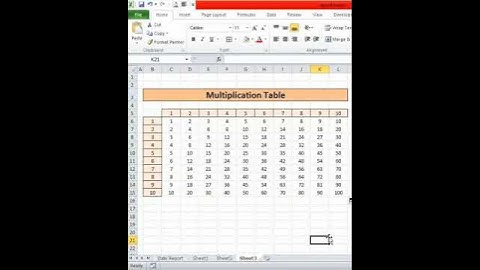 Multiplication table in excel