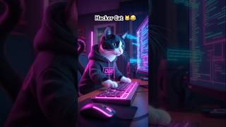 Cat wearing hoodie hacking a neon cyber computer 🐱💻 | AI Short Animation #funnykidsvideo #foryou