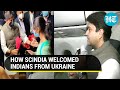 Watch Jyotiraditya Scindia’s spirited message inside plane; greets Indians from Ukraine with roses