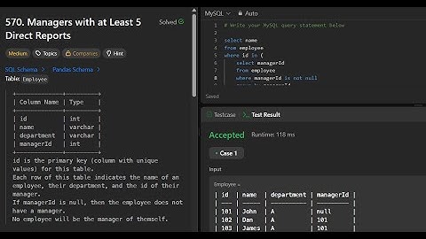 LeetCode 570 | Managers with at Least 5 Direct Reports | Solved in MySQL