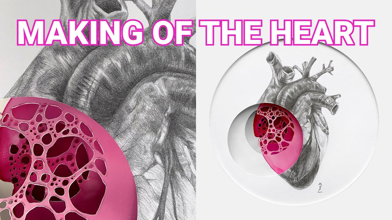 Pink heartbeat 2, yupo paper sculpture, soldering iron 3D ink art 