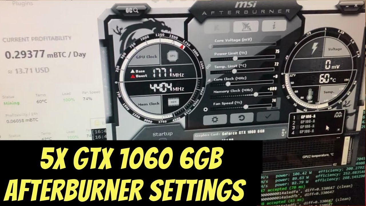 GTX 1060 6GB Mining Rig - Overview and Afterburner Settings - YouTube