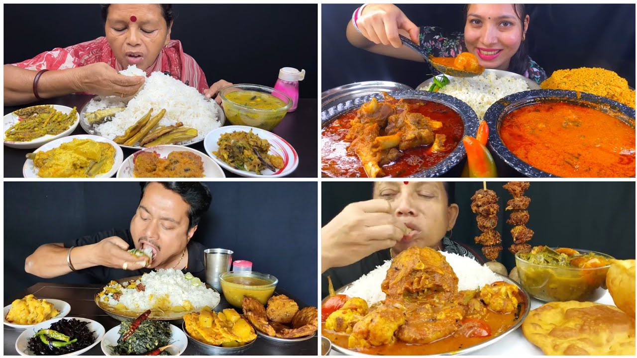 Asmr🔥Eating Thor Kalia,  Mutton Curry, Egg Curry, Charkumro Vapa, Sorse Mach, Begun Vaja with Rice 😋