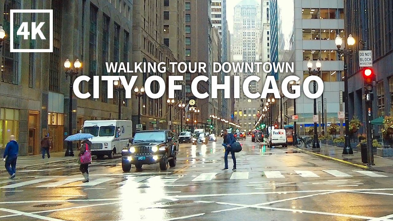 CHICAGO TRAVEL USA, WALKING TOUR(4), Rainy Day in Downtown Chicago