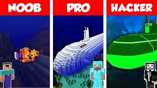 Minecraft SUBMARINE UNDERWATER HOUSE BASE BUILD CHALLENGE - NOOB vs PRO vs HACKER - Animation