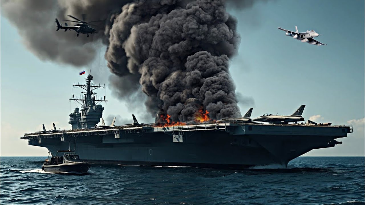 Just now! Ukrainian F-16 fighter jets bombard a Russian aircraft carrier carrying 300 weapons of war