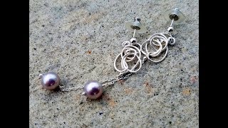 Sophistication - Silver Wire wrapped Pearl drop post earrings