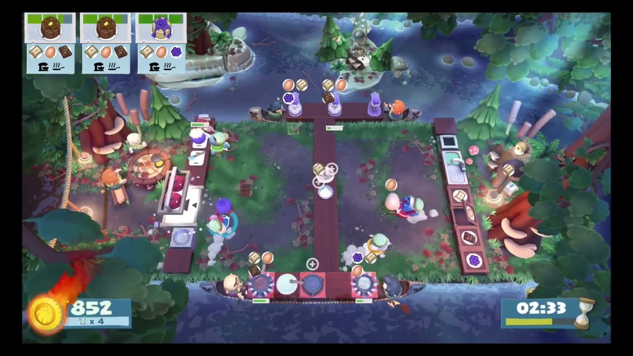 overcooked 2 campfire cook off 1-4 switch  4 players world record 3348(ellica, ju2, smoo and hyuni)