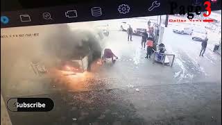 Minibus taxi catches fire at a filling station, petrol attendant comes to the rescue