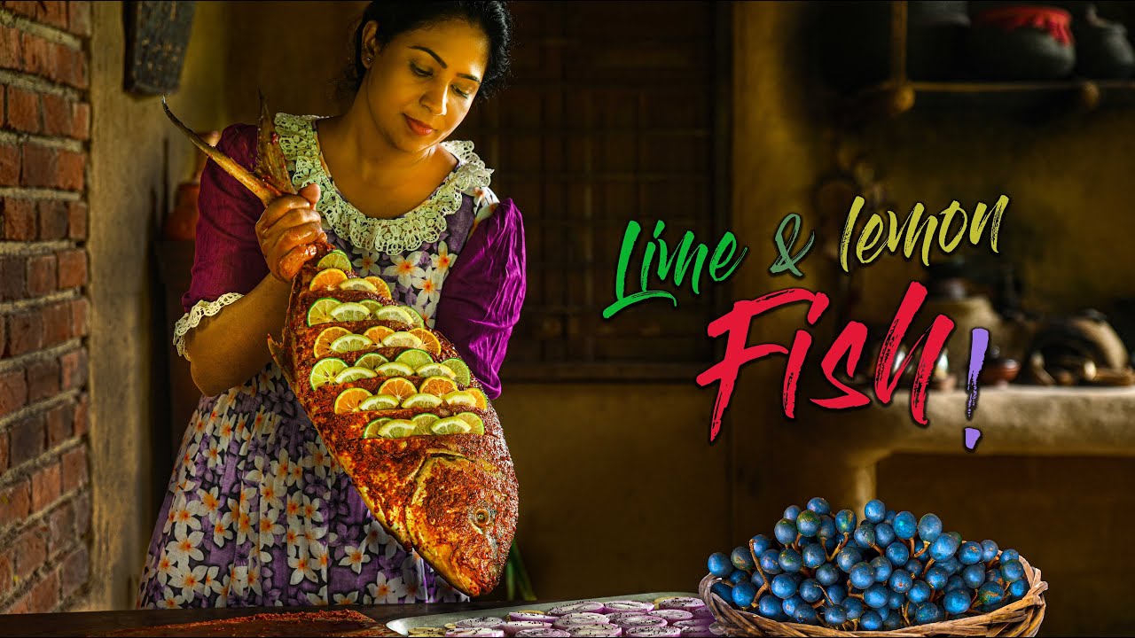 Деревенская девушка и ее брат готовят рыбную запеканку с голубыми оливками