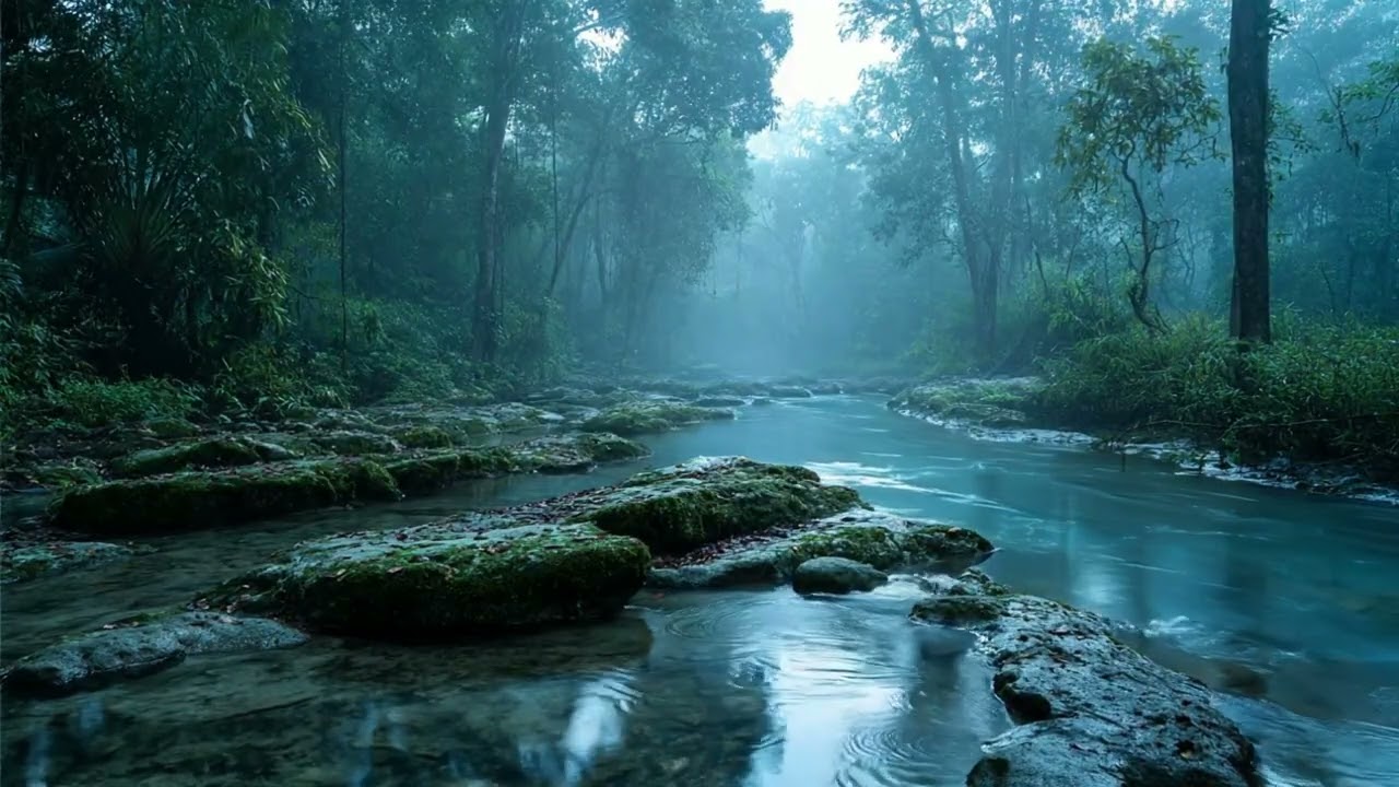 Flowing River Under Vibrant Green Canopy